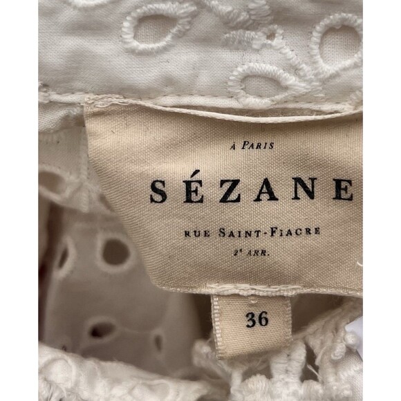 SEZANE Cara Shirt Cream Women’s Size 36 US 4 Eyelet Floral Puff Sleeve Button Up - Picture 14 of 15